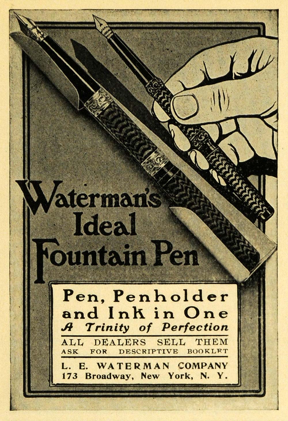 1904 Ad L. E. Waterman's Ideal Fountain Pen Penholder - ORIGINAL OWE1
