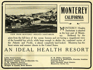 1908 Ad Monterey Heights Sanitarium California Medical - ORIGINAL OWE1