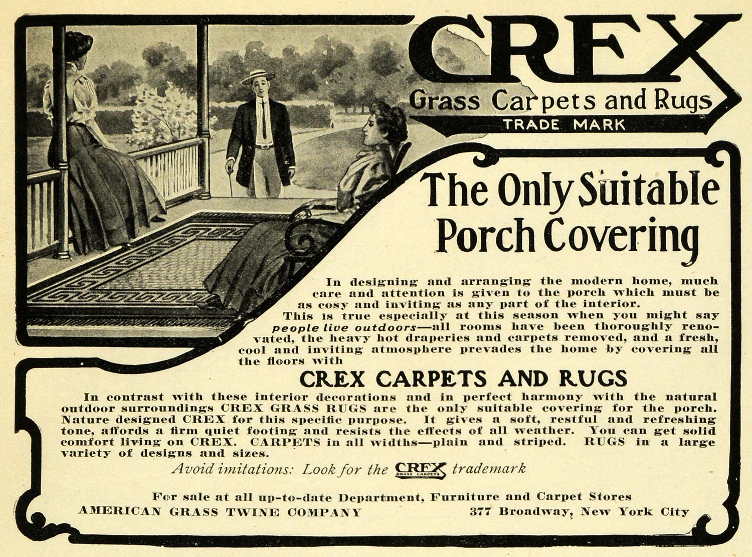 1908 Ad Crex Grass Rugs Carpets American Grass Twine - ORIGINAL ADVERTISING OWE1