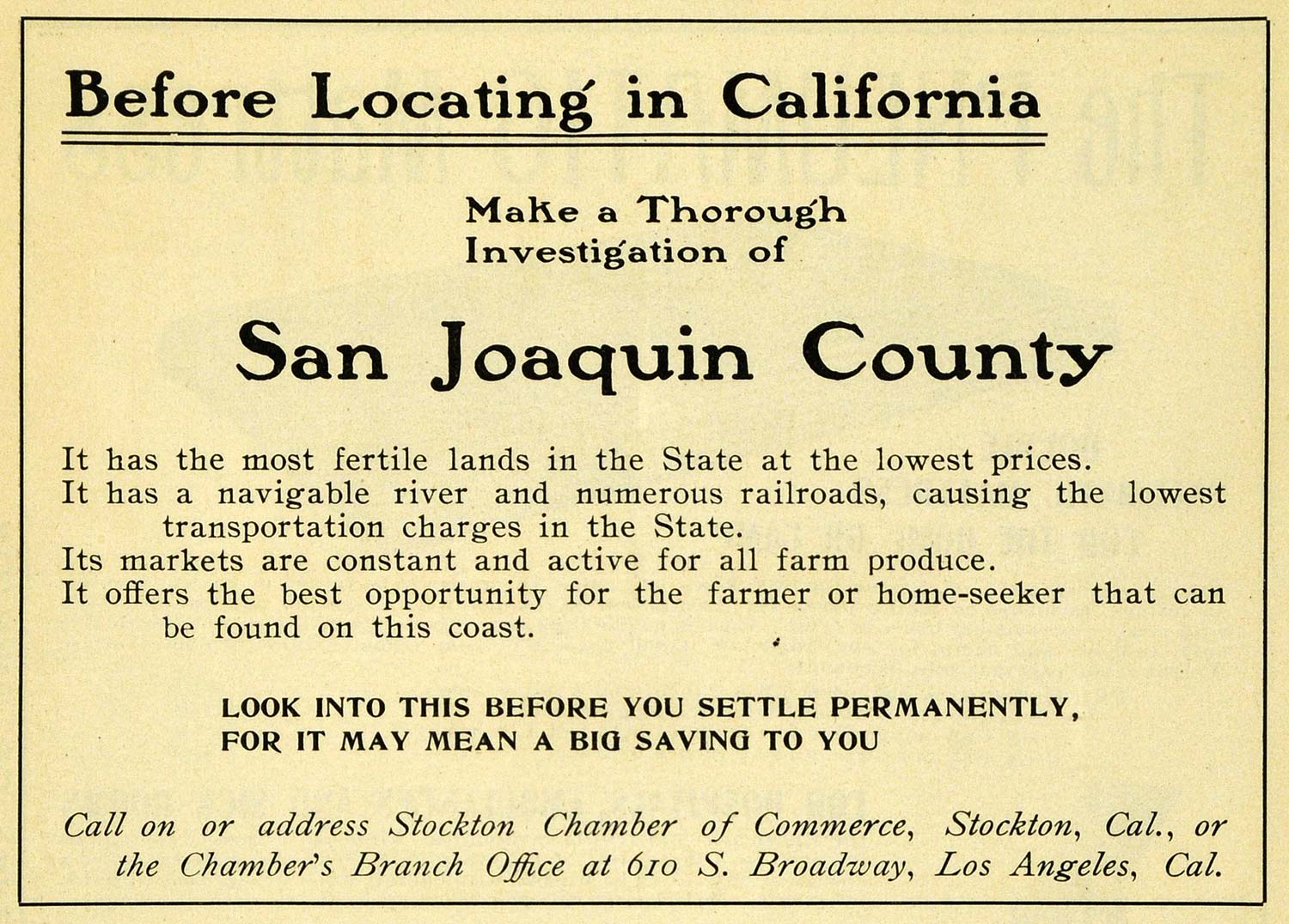 1902 Ad San Joaquin County California Chamber Commerce - ORIGINAL OWE1