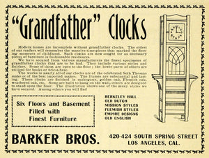 1902 Ad Grandfather Clocks Barker Bros. Los Angeles CA - ORIGINAL OWE1