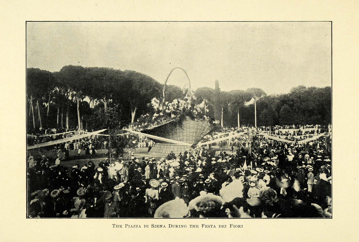 1906 Print Giant Flower Basket Festa Dei Fiori Rome Piazza Di Siena OWE1