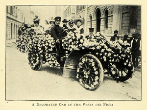 1906 Print Festa Dei Fiori Floral Decorated Antique Car European OWE1