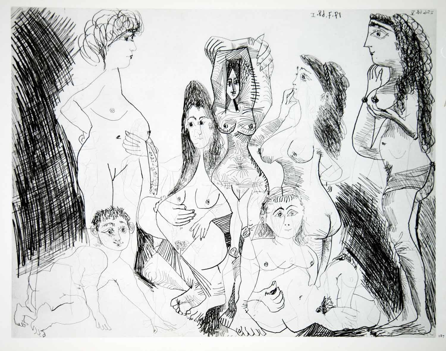 1970 Heliogravure Pablo Picasso Nudes Female Figures Group Women Etching P347B - Period Paper
