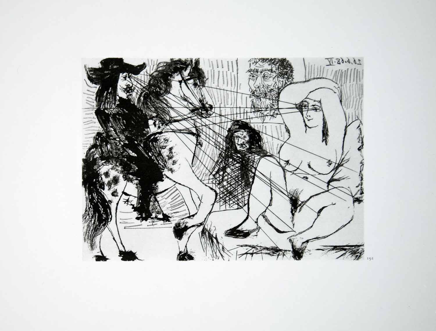 1970 Heliogravure Picasso Nude Female Figure Horse Caballero Faces Erotic P347B