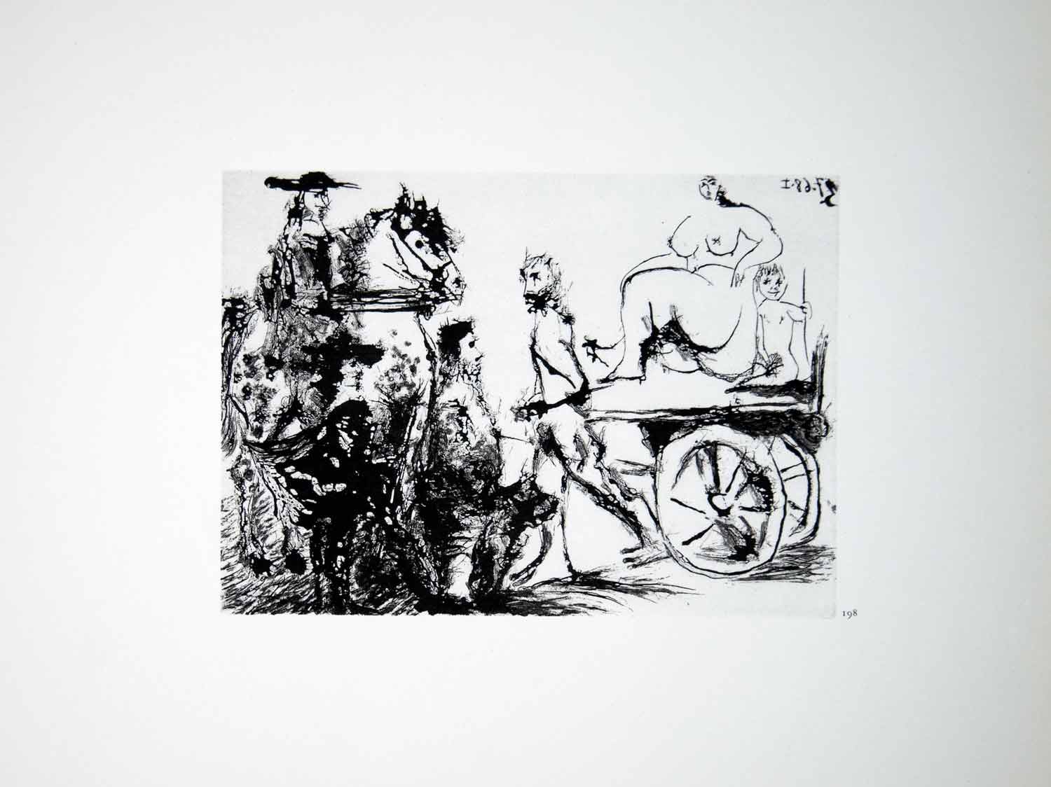 1970 Heliogravure Pablo Picasso Nude Woman Cart Caballero Horse Aquatint P347B