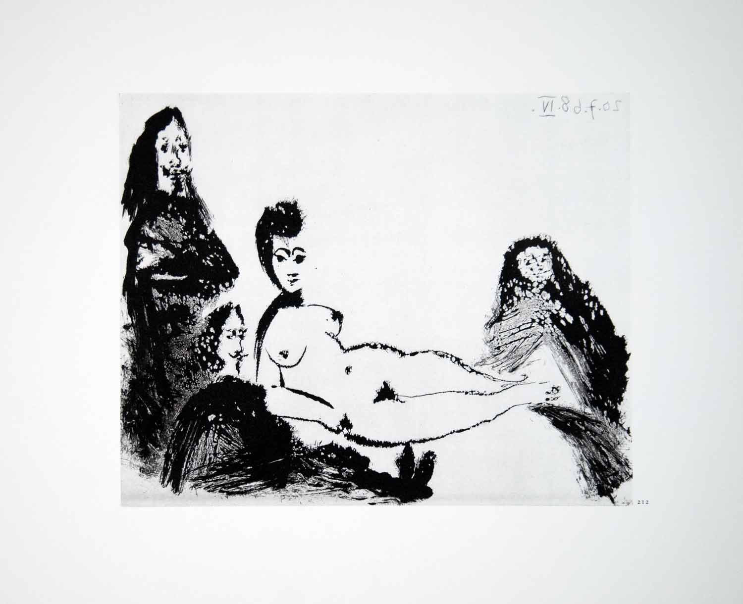 1970 Heliogravure Picasso Reclining Nude Female Figure Body Aquatint Art P347B