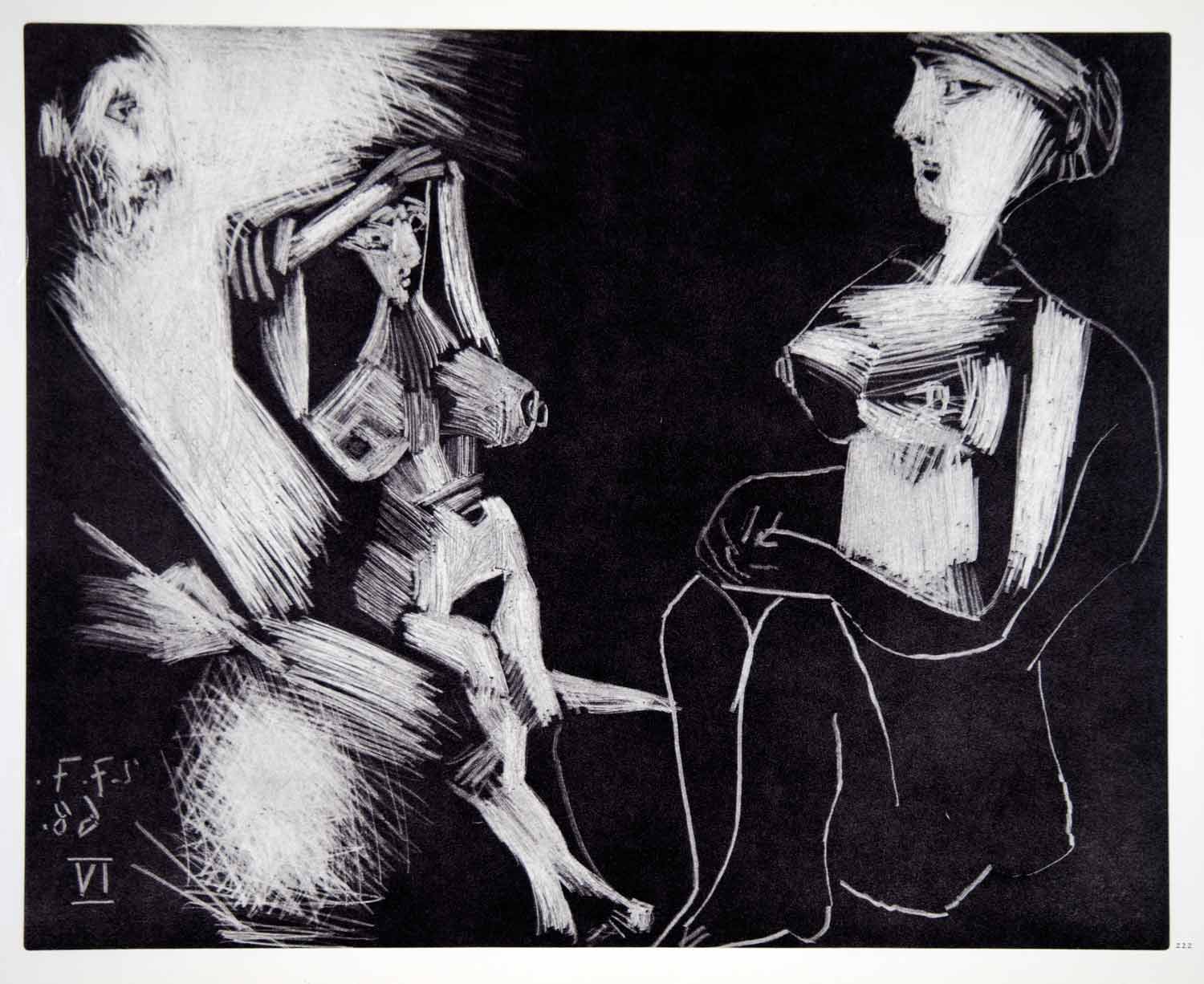 1970 Heliogravure Pablo Picasso Nude Female Figure Abstract Mezzotint Art P347B