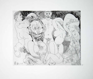 1970 Heliogravure Picasso Nudes Male Female Erotic Art Abstract Etching P347B