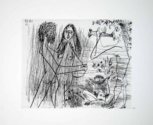 1970 Heliogravure Picasso Nudes Lovers Dancing Faun Panpipe Music Etching P347B - Period Paper

