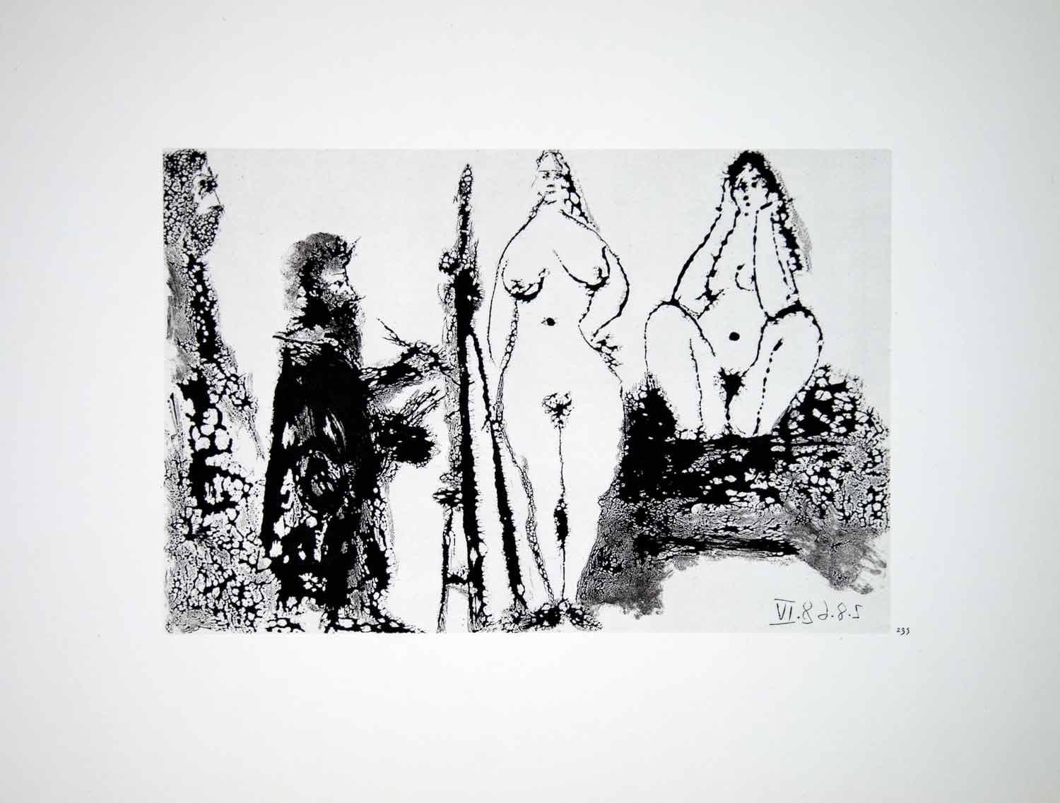 1970 Heliogravure Picasso Art Artist Painting Nude Female Models Aquatint P347B