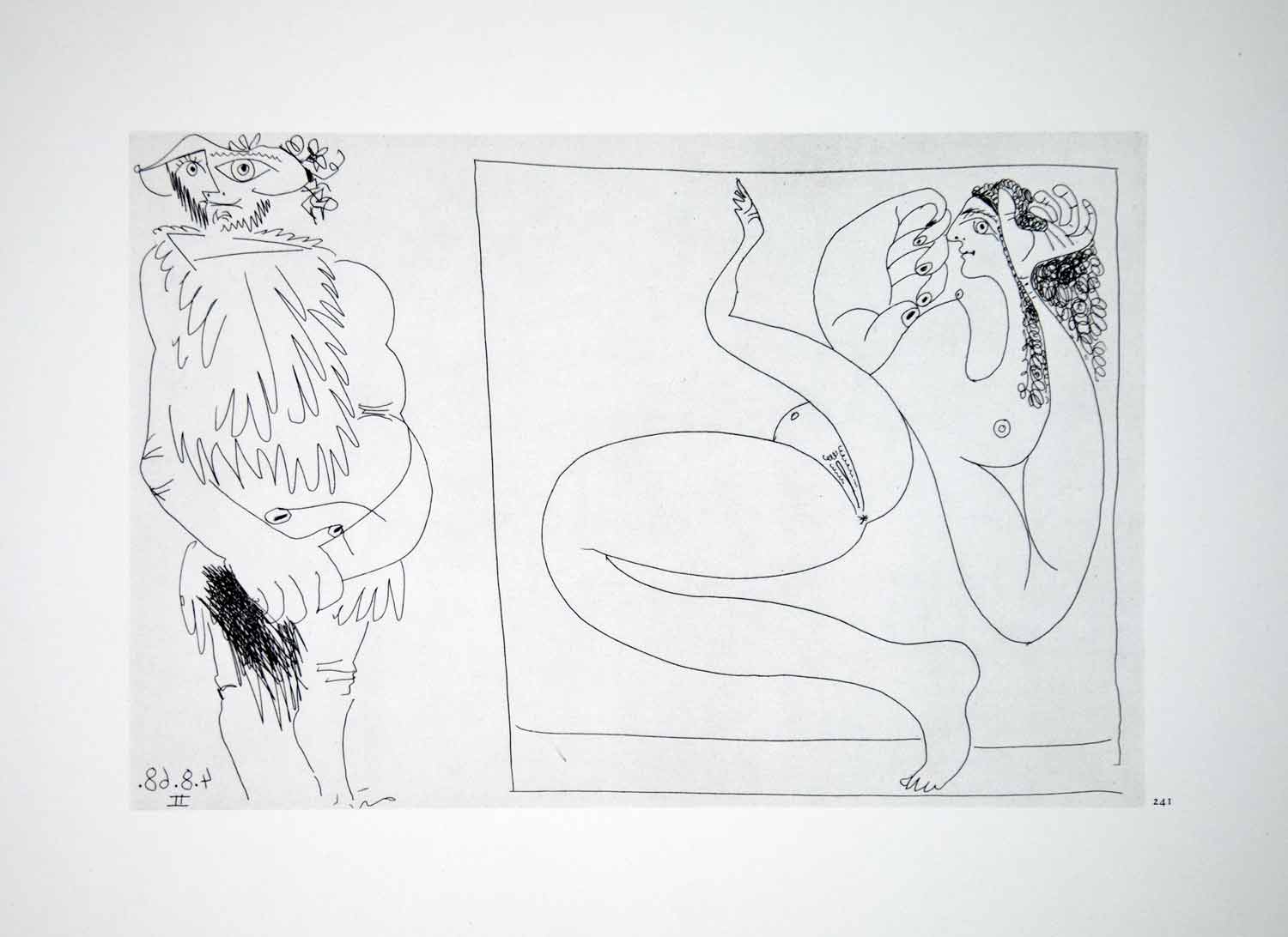 1970 Heliogravure Picasso Abstract Erotic Art Nudes Male Female Figures P347B