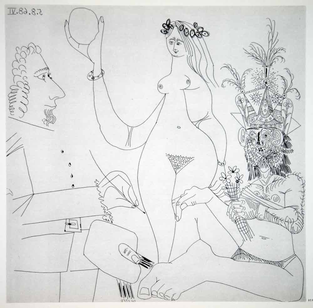 1970 Heliogravure Picasso Nude Female Model Artist Painter Abstract Art P347B