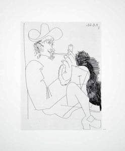 1970 Heliogravure Pablo Picasso Musketeer Smoking Pipe Abstract Etching P347B