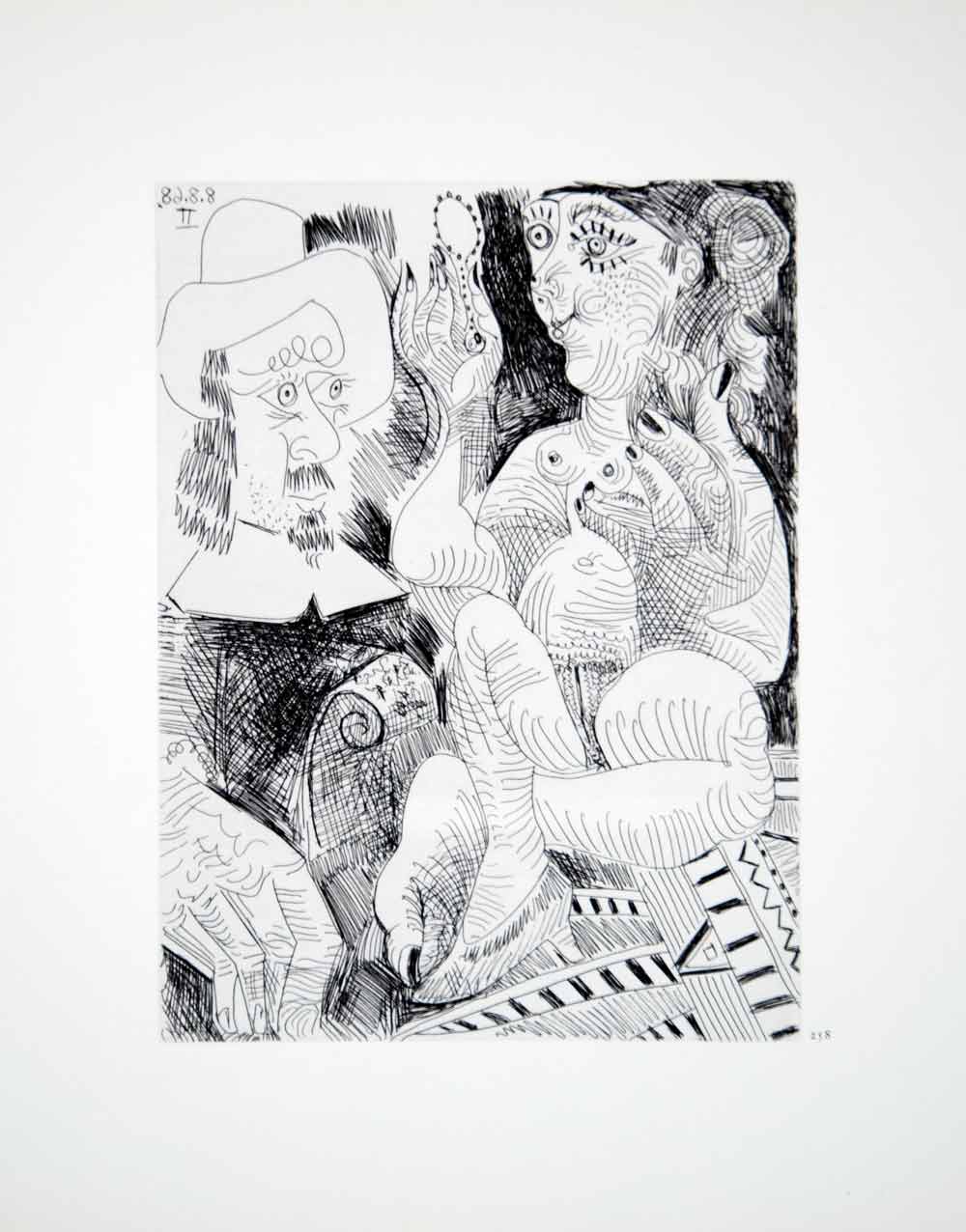 1970 Heliogravure Picasso Nude Female Figure Hand Mirror Musketeer Etching P347B