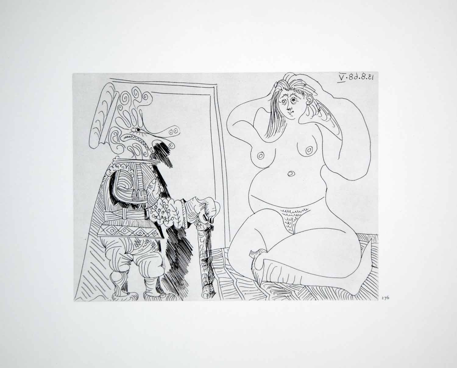 1970 Heliogravure Picasso Seated Nude Art Female Figure Musketeer Etching P347B
