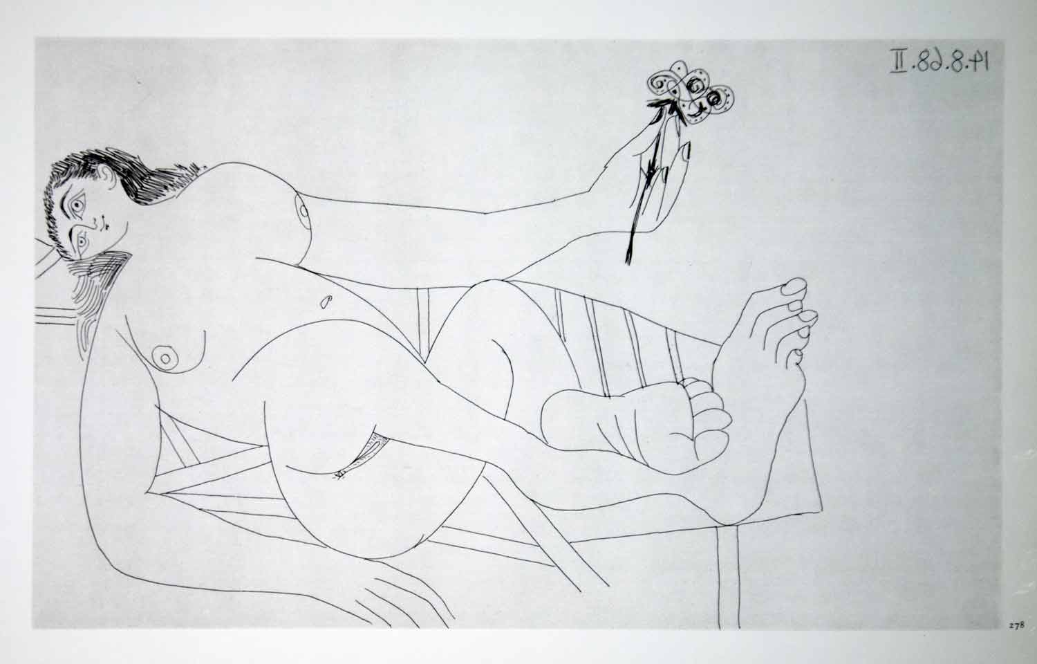 1970 Heliogravure Picasso Reclining Nude Art Female Woman Abstract Etching P347B