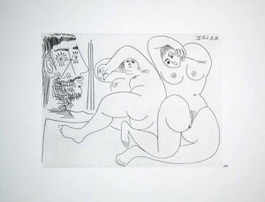 1970 Heliogravure Picasso Two Nude Women Male Face Profile Erotic Abstract P347B