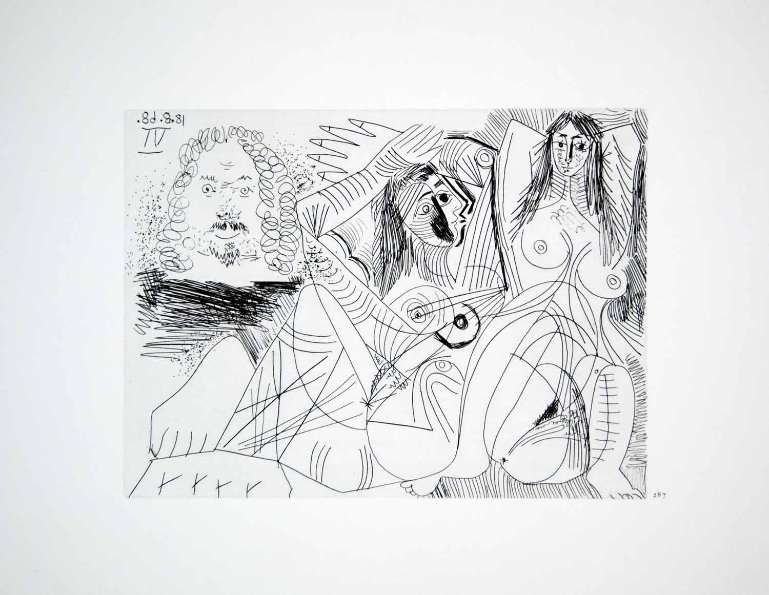 1970 Heliogravure Pablo Picasso Nudes Female Figures Erotic Abstract Art P347B