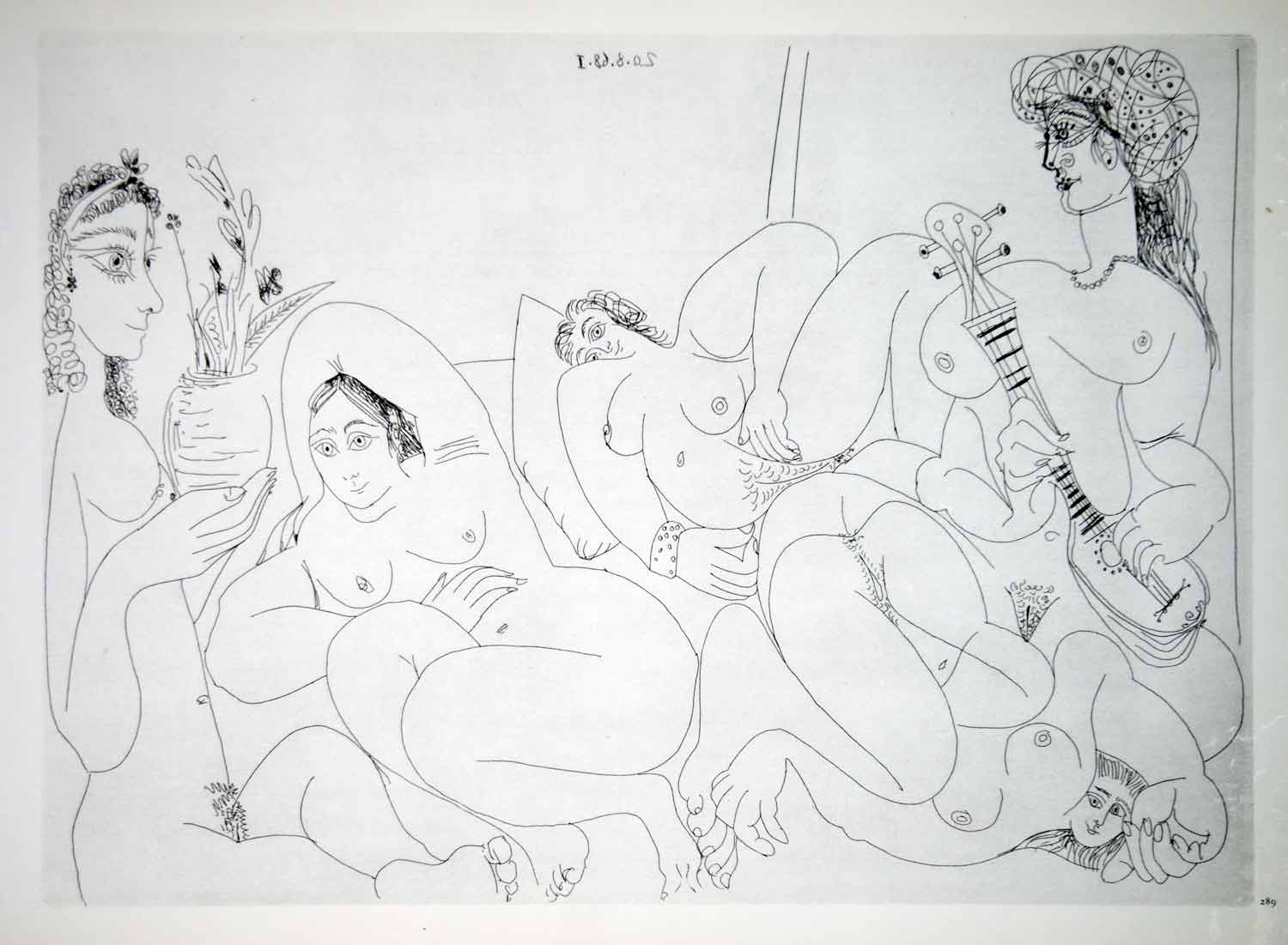 1970 Heliogravure Picasso Nude Women Musical Instrument Lute Erotic Art P347B