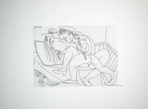 1970 Heliogravure Picasso Erotic Art Artist Painter Nude Model Paintbrush P347B