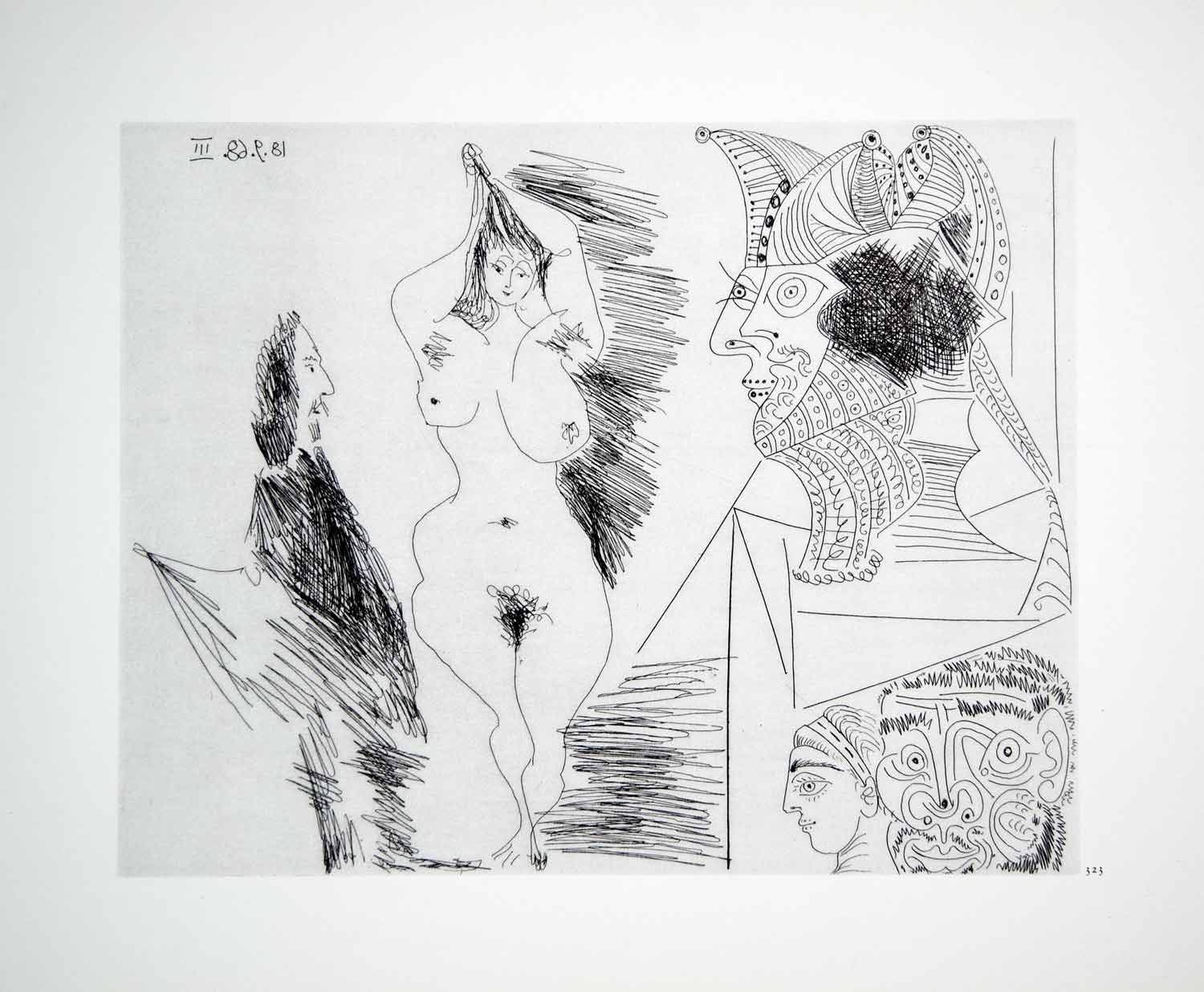 1970 Heliogravure Picasso Nude Standing Female Faces Profile Abstract Art P347B