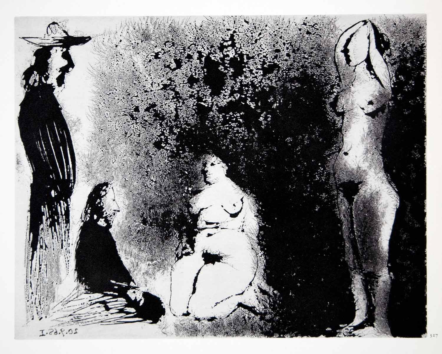 1970 Heliogravure Picasso Nudes Standing Kneeling Aquatint Abstract Art P347B