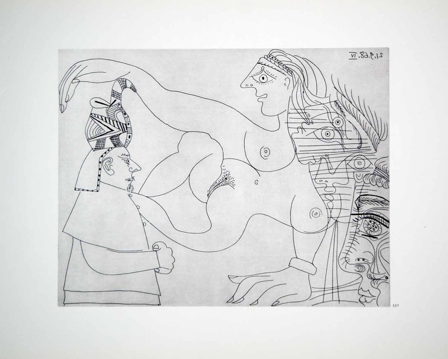 1970 Heliogravure Pablo Picasso Nude Female Figure Male Face Abstract Art P347B