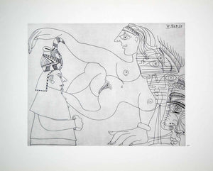 1970 Heliogravure Pablo Picasso Nude Female Figure Male Face Abstract Art P347B