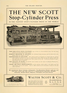 1901 Ad Walter Scott Stop Cylinder Press Plainfield NJ - ORIGINAL PA1