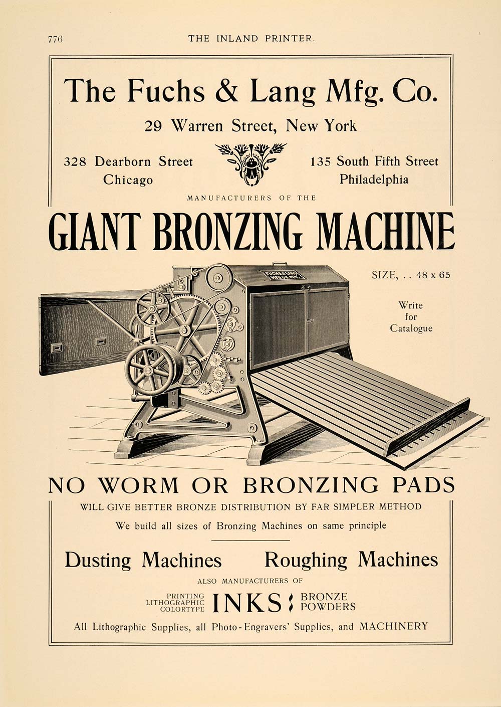 1901 Ad Fuchs & Lang Giant Bronzing Machine Printing - ORIGINAL ADVERTISING PA1