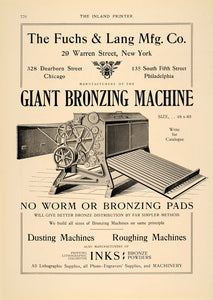 1901 Ad Fuchs & Lang Giant Bronzing Machine Printing - ORIGINAL ADVERTISING PA1