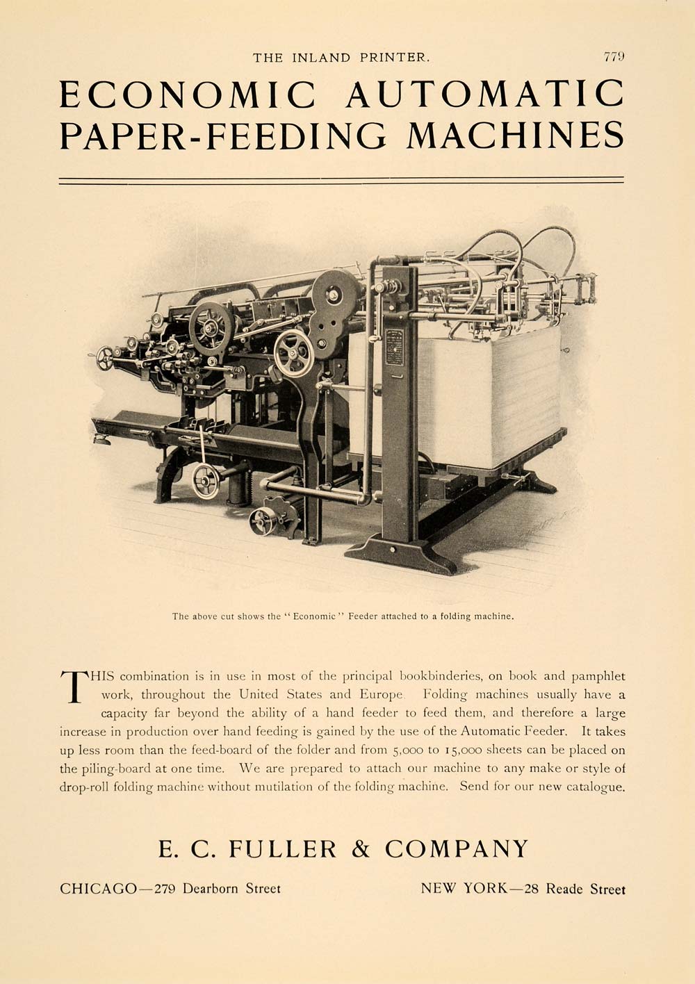 1901 Ad Paper Feeding Machine Bindery EC Fuller Antique - ORIGINAL PA1
