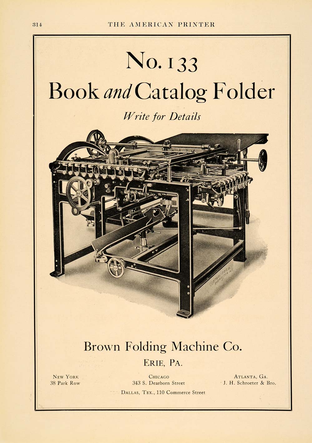 1913 Ad Brown Folding Machine No. 133 Antique Erie PA - ORIGINAL
