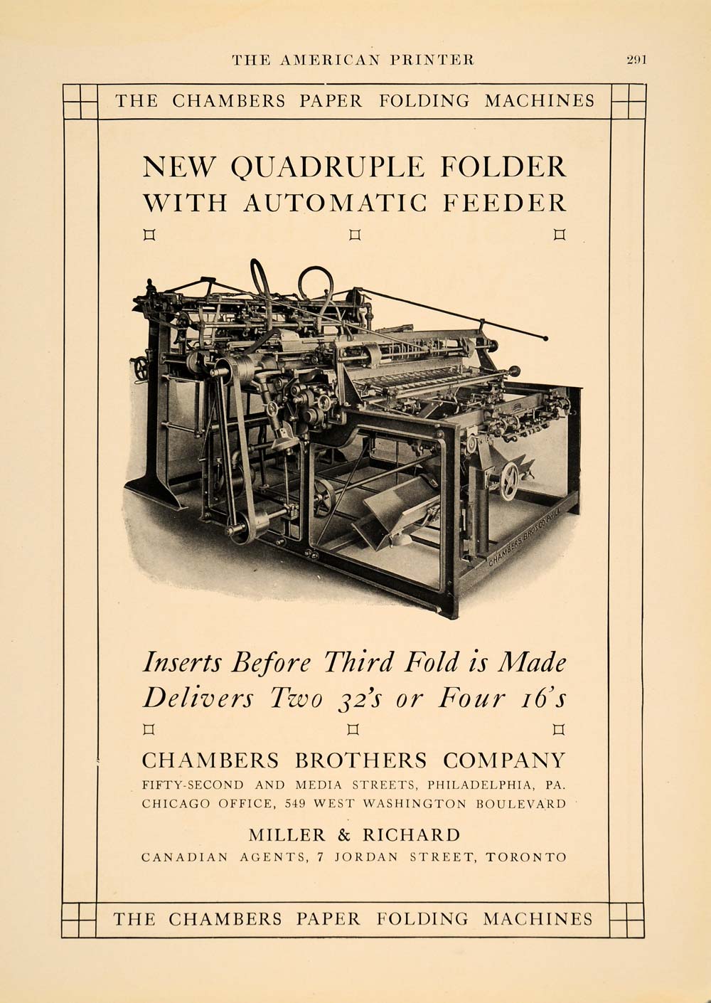 1913 Ad Chambers Quadruple Paper Folder Machine Antique - ORIGINAL PA1