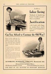 1913 Ad Automatic Justifier Machine Antique Printing - ORIGINAL ADVERTISING PA1