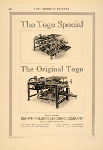1913 Ad Brown Togo Folding Machine Antique Printing - ORIGINAL ADVERTISING PA1