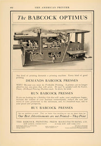 1913 Ad Babcock Optimus Machine Antique Printing Press - ORIGINAL PA1