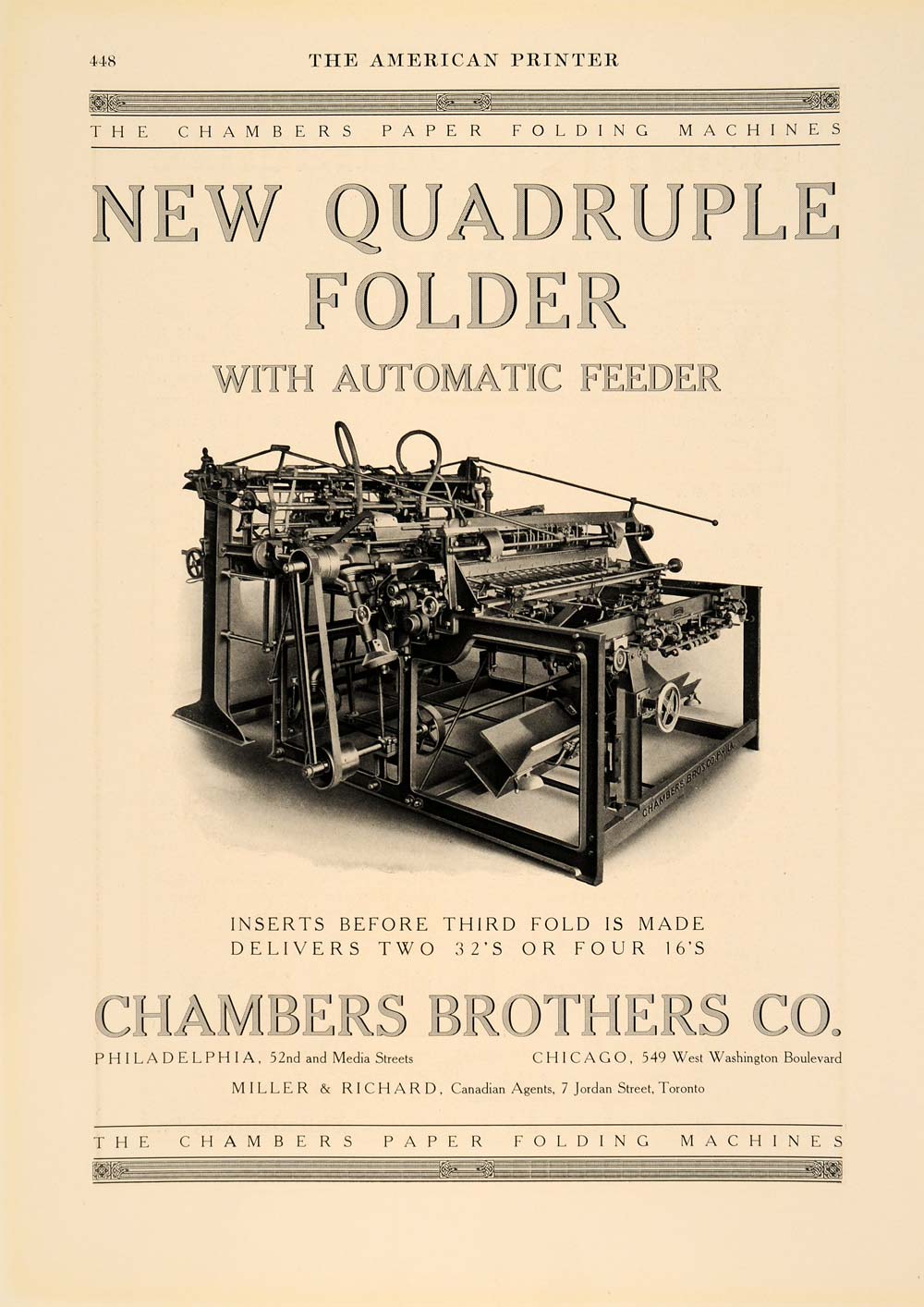 1913 Ad Chambers Brothers Paper Folder Automatic Feeder - ORIGINAL PA1