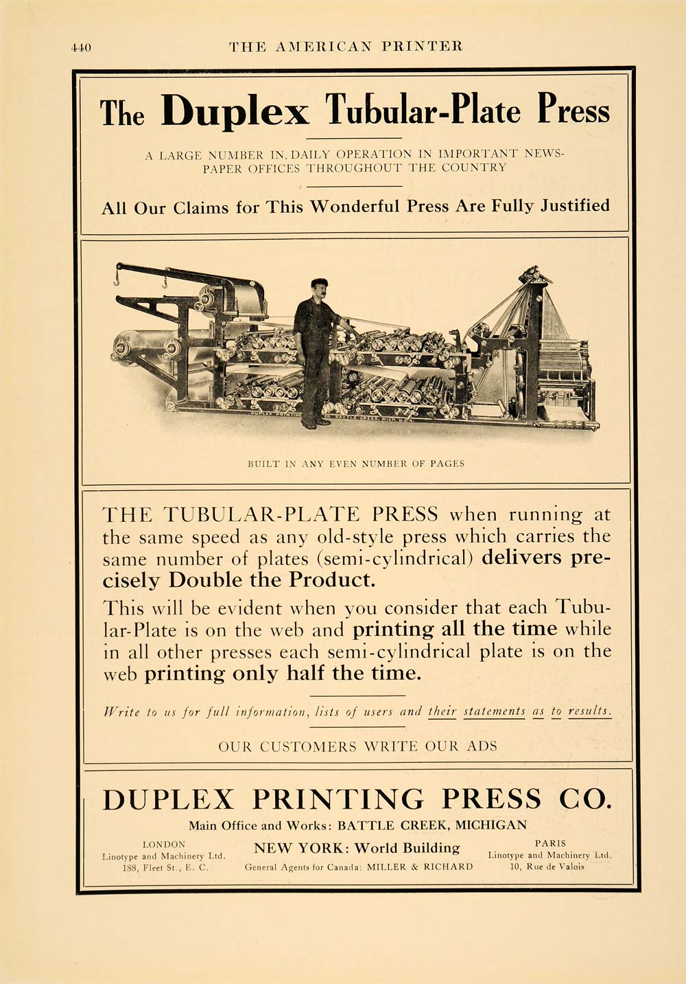1913 Ad Duplex Tubular Plate Antique Printing Press - ORIGINAL ADVERTISING PA1