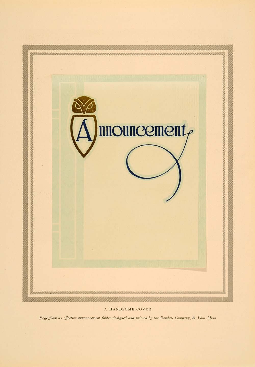 1913 Announcement Cover Lithograph Design Sample NICE - ORIGINAL PA1
