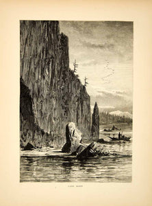 1872 Wood Engraving Cape Horn Basaltic Rocks Cliff Columbia River Washington PA2