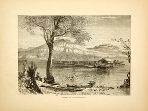 1872 Wood Engraving Chattanooga Swing Ferry Boat Tennessee River Harry Fenn PA2