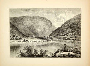 1872 Wood Engraving Delaware Water Gap River Appalachian Mountains Landscape PA2