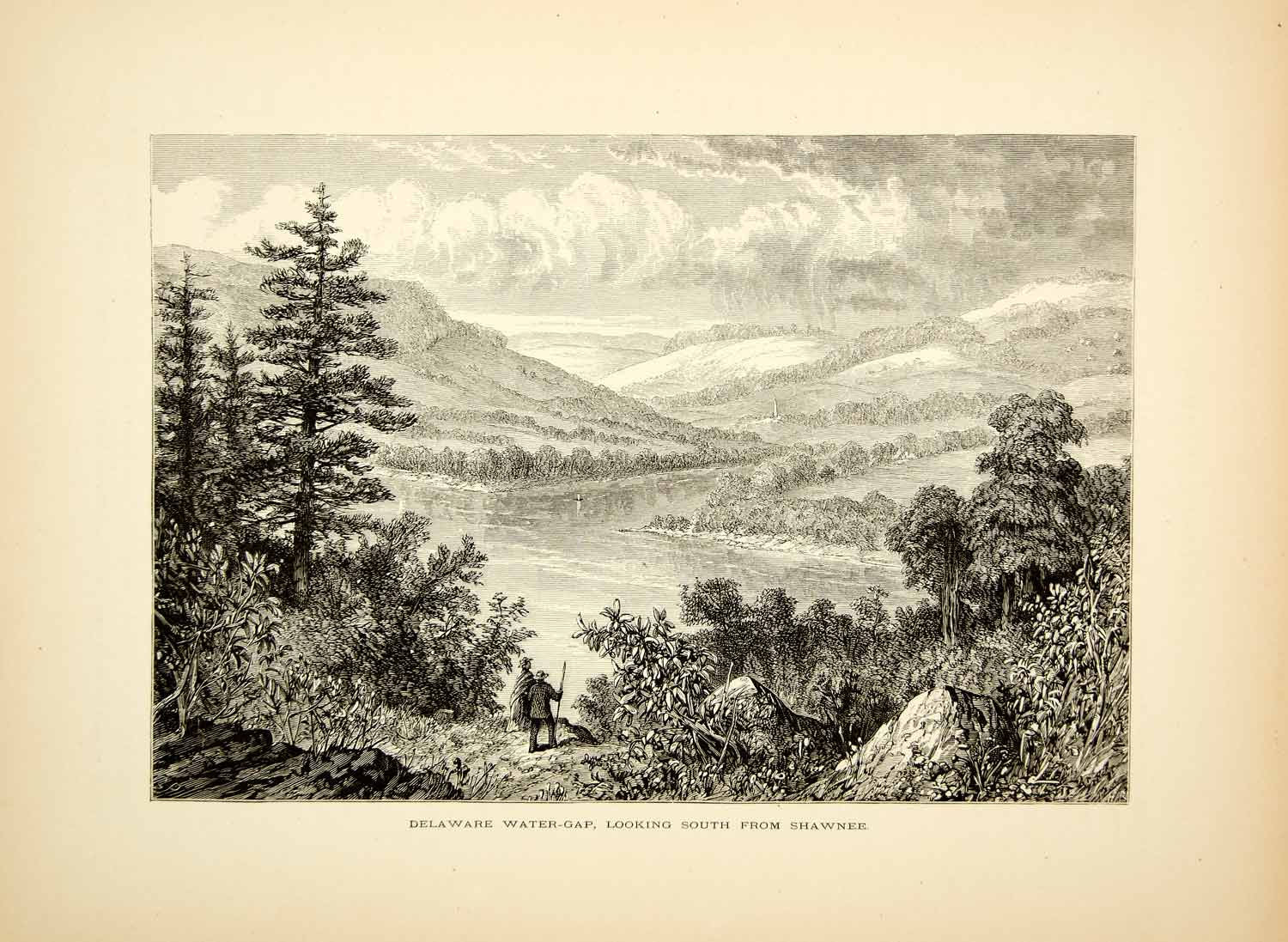 1872 Wood Engraving Delaware Water Gap Pennsylvania Landscape Granville PA2