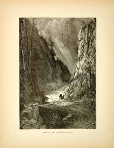 1872 Wood Engraving Crawford Notch Saco River White Mountains Pass NH Harry PA2