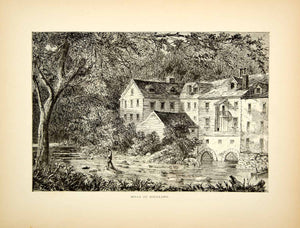 1872 Wood Engraving Brandywine River Mill Rockland Fisherman Granville PA2