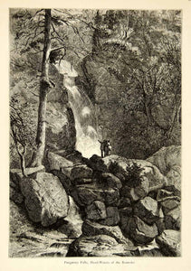 1872 Wood Engraving Purgatory Falls Roanoke River Headwaters Virginia PA2