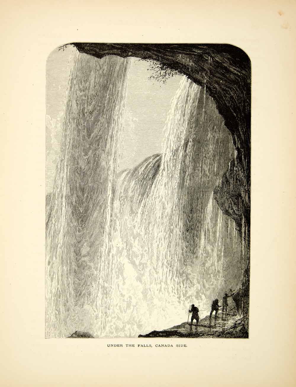 1872 Wood Engraving Behind Canadian Horseshoe Falls Niagara Waterfall Harry PA2