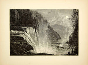 1872 Wood Engraving Trenton Falls Upper High Waterfall NY Landscape Harry PA2